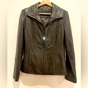 Avanti Dark Brown Leather Jacket Stand-Up Collar and Fitted Design size S EUC